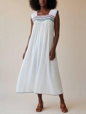 Carolina K Embroidered Cotton Maxi Dress - Handcrafted Coastal Boho Folk - S